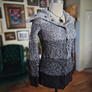 SPRING+MERCER Ombre‎ Marled Grey Knit Cardigan Sweater Women Jacket Shawl Collar